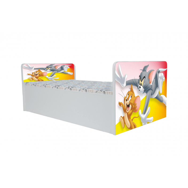 Casa si Gradina - Mobilier - Mobilier copii - Patuturi copii - Pat pentru copii Aero Tom si Jerry, 130x60 cm, alb/multicolor, saltea inclusa - Infinity.ro