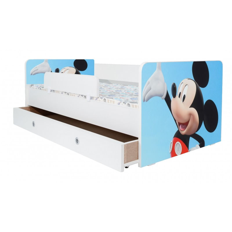 Casa si Gradina - Mobilier - Mobilier copii - Patuturi copii - Pat pentru copii Kiddy Mickey Mouse, 140x70 cm, cu sertar, alb/multicolor, saltea inclusa - Infinity.ro