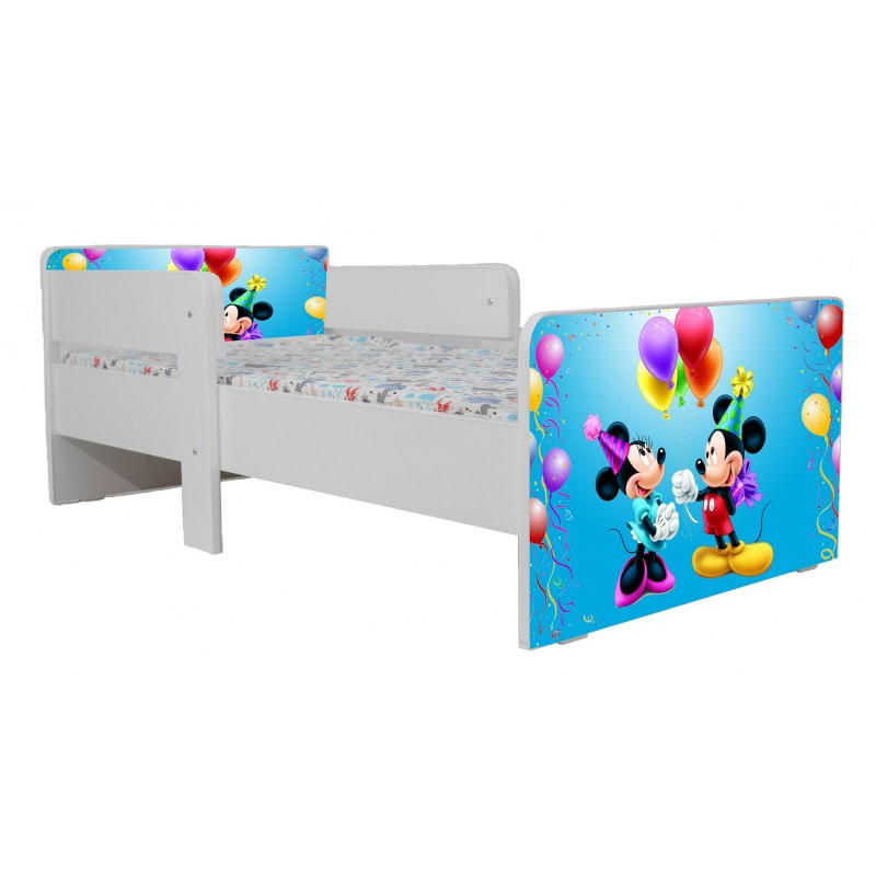Casa si Gradina - Mobilier - Mobilier copii - Patuturi copii - Pat pentru copii Star Mickey si Minnie, 130x60 cm, alb/multicolor, saltea inclusa - Infinity.ro