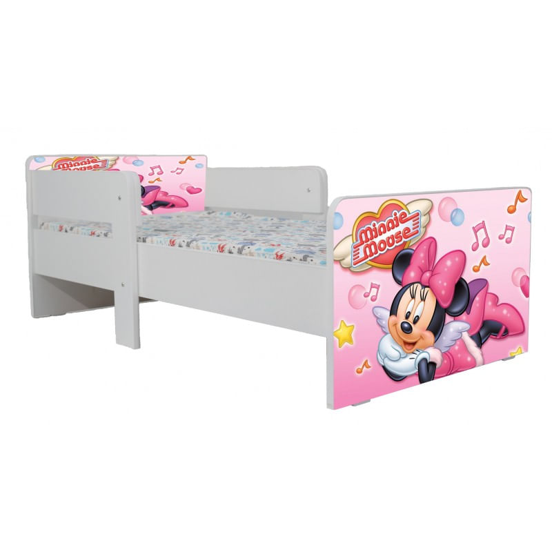 Casa si Gradina - Mobilier - Mobilier copii - Patuturi copii - Pat pentru copii Star Minnie, 130x60 cm, alb/multicolor, saltea inclusa - Infinity.ro