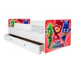 Casa si Gradina - Mobilier - Mobilier copii - Patuturi copii - Pat pentru copii Kiddy Eroi in Pijamale, 130x60 cm, cu sertar, alb/multicolor, saltea inclusa - Infinity.ro