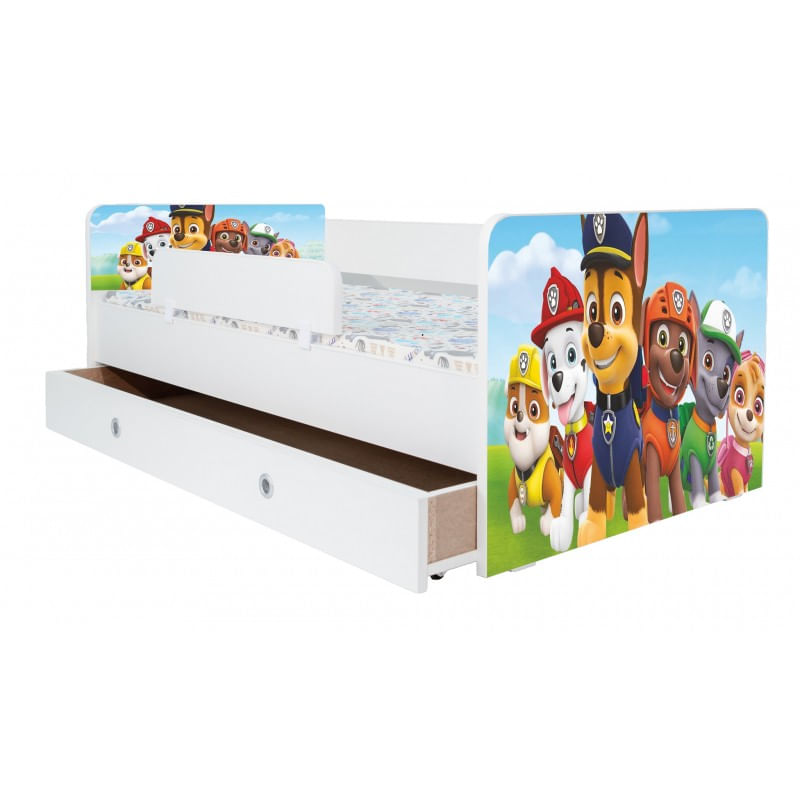 Casa si Gradina - Mobilier - Mobilier copii - Patuturi copii - Pat pentru copii Kiddy Patrula Catelusilor, 140x70 cm, cu sertar, alb/multicolor, saltea inclusa - Infinity.ro
