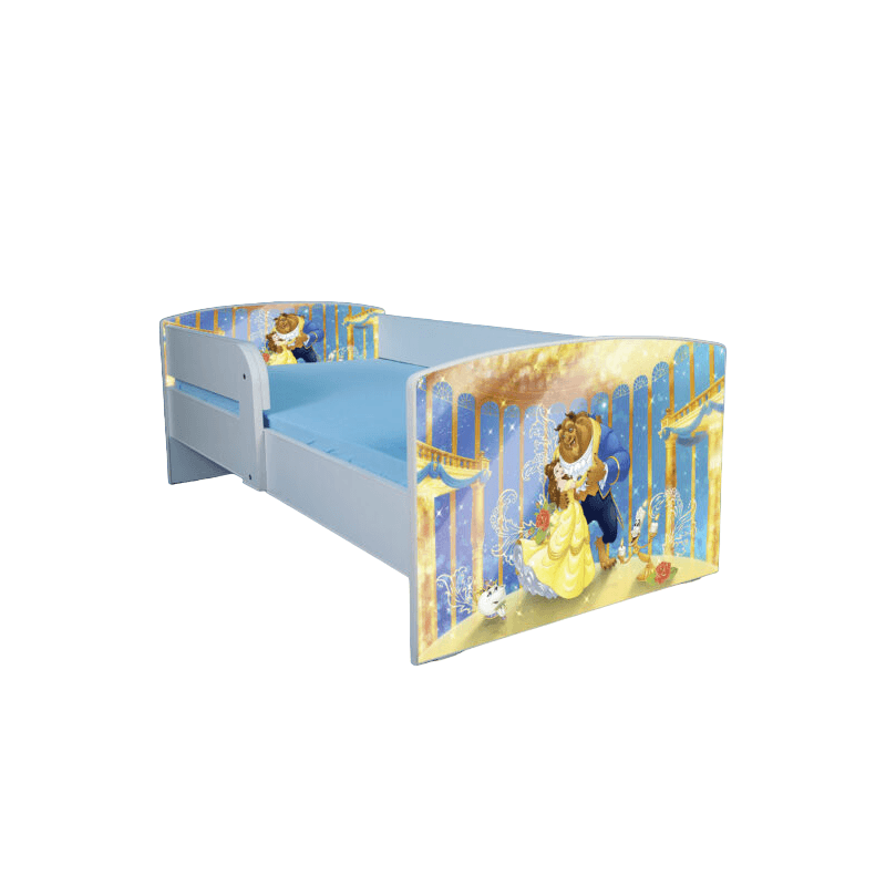 Casa si Gradina - Mobilier - Mobilier copii - Patuturi copii - Pat pentru copii Frumoasa si Bestia, 160x80 cm, alb/multicolor, saltea inclusa - Infinity.ro