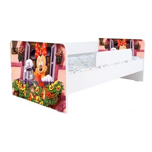 Pat pentru copii Kiddy Minnie, 180x80, alb/multicolor, saltea inclusa