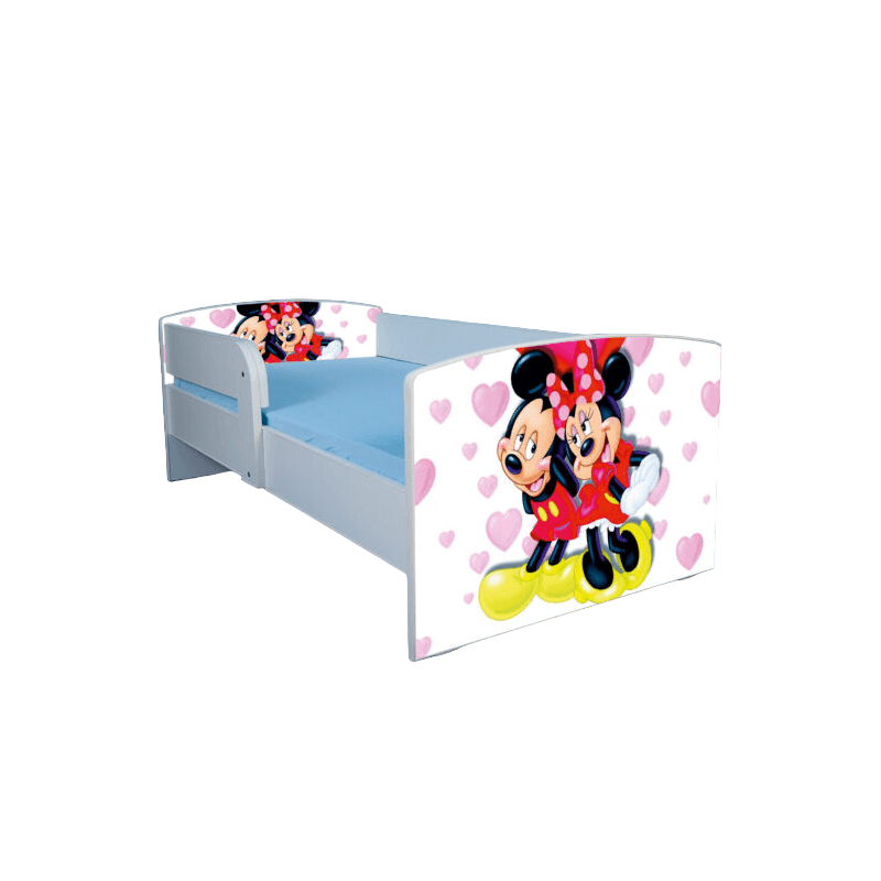 Casa si Gradina - Mobilier - Mobilier copii - Patuturi copii - Pat pentru copii Mickey si Minnie, 140x70 cm, alb/multicolor, saltea inclusa - Infinity.ro
