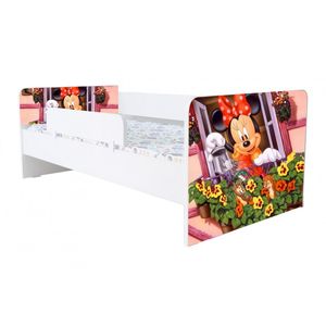 Pat pentru copii Kiddy Minnie, 180x80, alb/multicolor, saltea inclusa