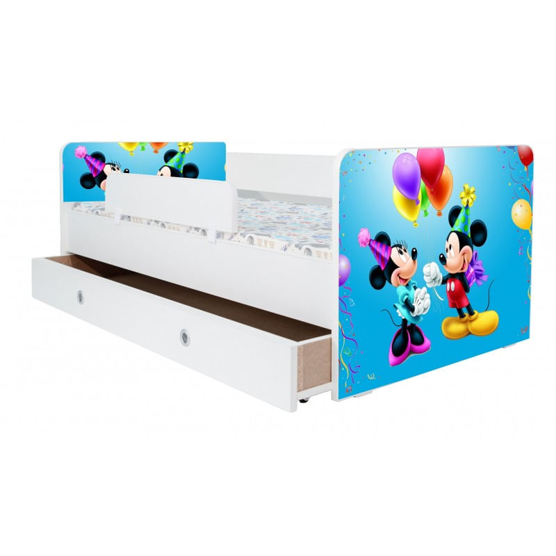 Casa si Gradina - Mobilier - Mobilier copii - Patuturi copii - Pat pentru copii Kiddy Mickey si Minnie, 160x80 cm, cu sertar, alb/multicolor, saltea inclusa - Infinity.ro