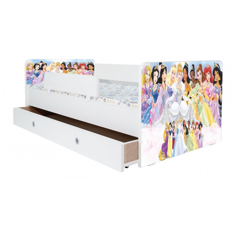 Casa si Gradina - Mobilier - Mobilier copii - Patuturi copii - Pat pentru copii Kiddy Printese Disney, 130x60 cm, cu sertar, alb/multicolor, saltea inclusa - Infinity.ro