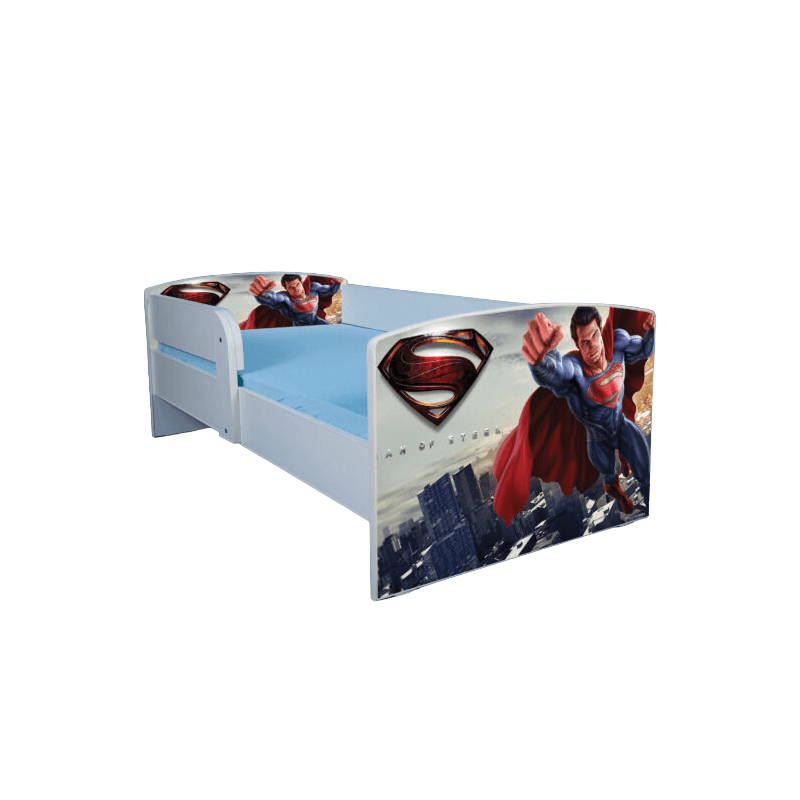 Casa si Gradina - Mobilier - Mobilier copii - Patuturi copii - Pat pentru copii Superman, 130x60 cm, alb/multicolor, saltea inclusa - Infinity.ro