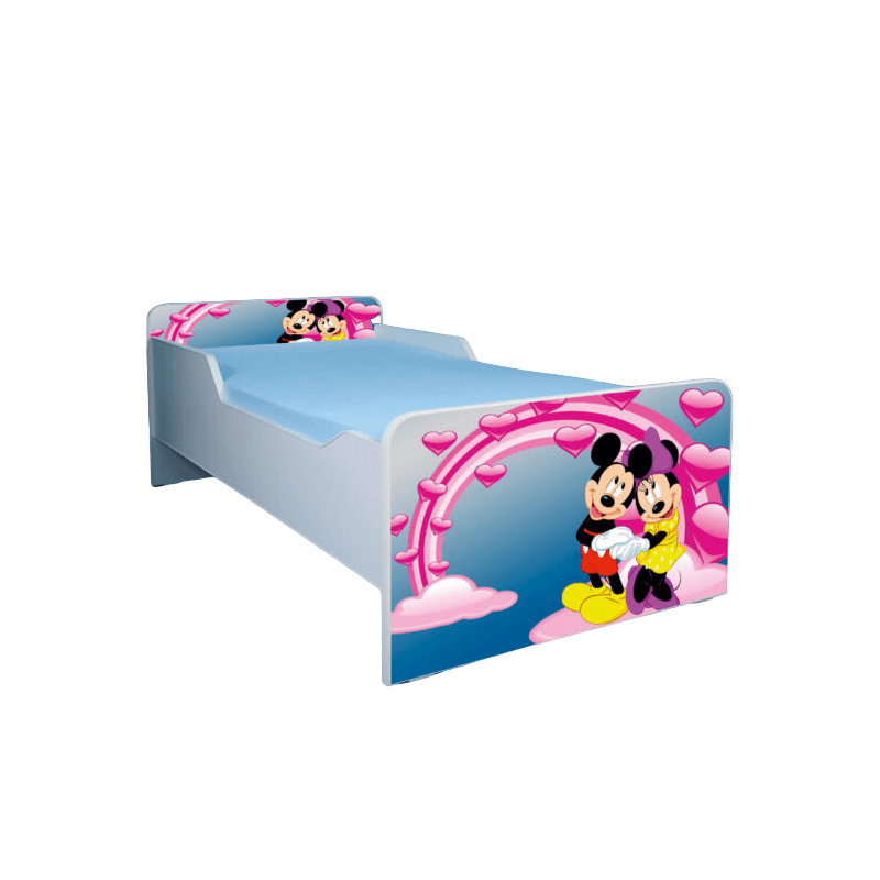 Casa si Gradina - Mobilier - Mobilier copii - Patuturi copii - Pat pentru copii Mickey si Minnie, 130x60 cm, alb/multicolor, saltea inclusa - Infinity.ro