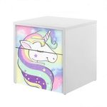 Casa si Gradina - Mobilier - Mobilier copii - Mobilier camera copiilor - Noptiera Unicorn, alb/multicolor, 45x40x40 cm - Infinity.ro