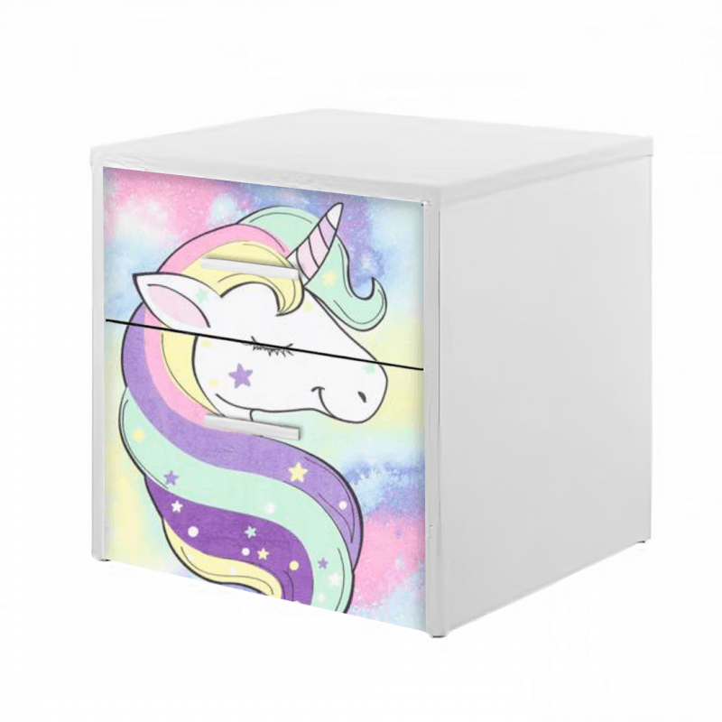 Casa si Gradina - Mobilier - Mobilier copii - Mobilier camera copiilor - Noptiera Unicorn, alb/multicolor, 45x40x40 cm - Infinity.ro