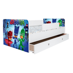 Casa si Gradina - Mobilier - Mobilier copii - Patuturi copii - Pat pentru copii Kiddy Eroi in Pijamale, 130x60 cm, cu sertar, alb/multicolor, saltea inclusa - Infinity.ro