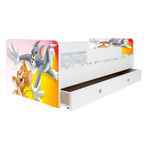 Casa si Gradina - Mobilier - Mobilier copii - Patuturi copii - Pat pentru copii Kiddy Tom si Jerry, 140x70 cm, cu sertar, alb/multicolor, saltea inclusa - Infinity.ro