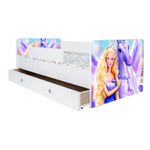 Casa si Gradina - Mobilier - Mobilier copii - Patuturi copii - Pat pentru copii Kiddy Barbie, 140x70 cm, cu sertar, alb/multicolor, saltea inclusa - Infinity.ro