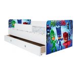 Casa si Gradina - Mobilier - Mobilier copii - Patuturi copii - Pat pentru copii Kiddy Eroi in Pijamale, 130x60 cm, cu sertar, alb/multicolor, saltea inclusa - Infinity.ro