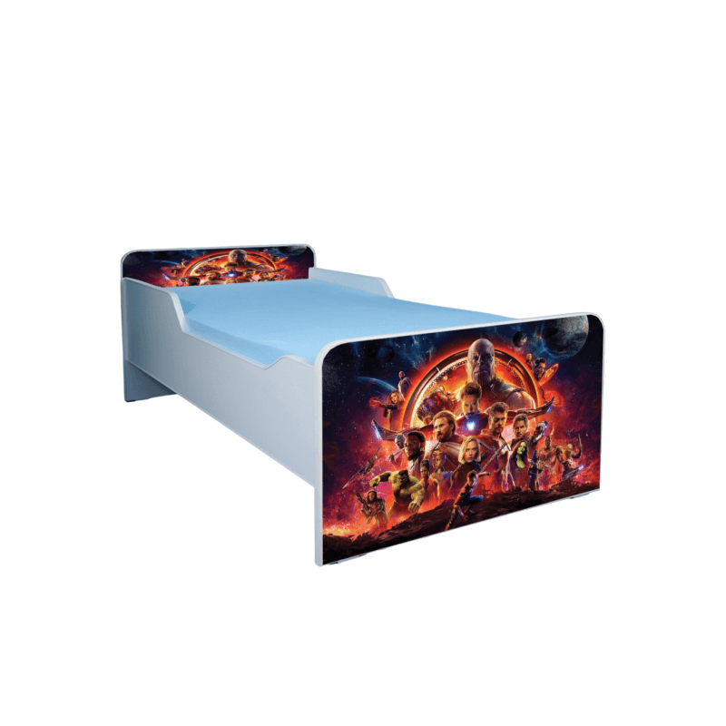 Casa si Gradina - Mobilier - Mobilier copii - Patuturi copii - Pat pentru copii Avengers, 130x60 cm, alb/multicolor, saltea inclusa - Infinity.ro