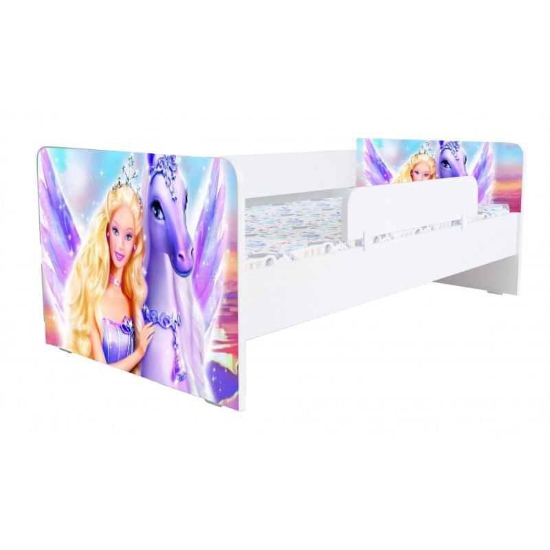 Casa si Gradina - Mobilier - Mobilier copii - Patuturi copii - Pat pentru copii Kiddy Barbie, 140x70 cm, cu sertar, alb/multicolor, saltea inclusa - Infinity.ro