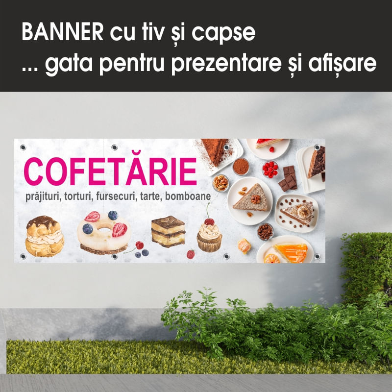 Carti si Birotica - Papetarie - Afise si stickere - Banner MEDIA, Cofetarie model 1, 200 x 80 cm - Infinity.ro