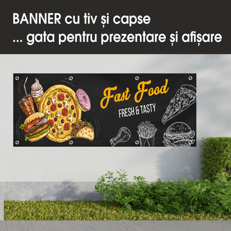Carti si Birotica - Papetarie - Afise si stickere - Banner MEDIA, Fast food model 4, 200 x 80 cm - Infinity.ro