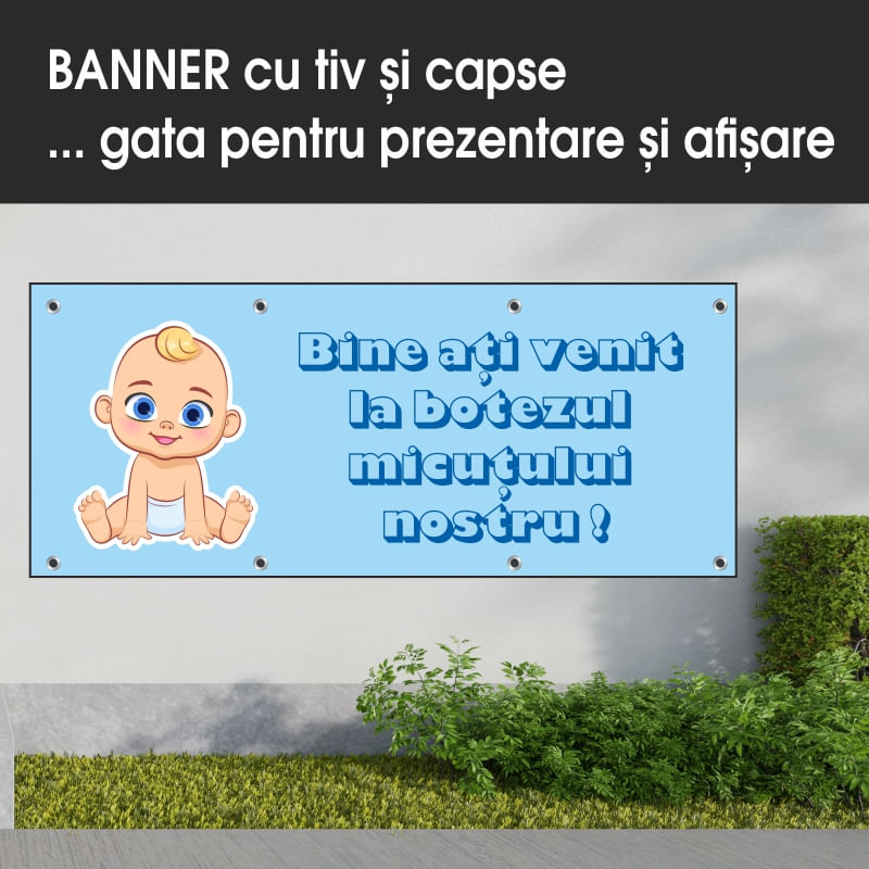 Carti si Birotica - Papetarie - Afise si stickere - Banner MEDIA, Bine ati venit la botez model 1, 250 x 100 cm - Infinity.ro