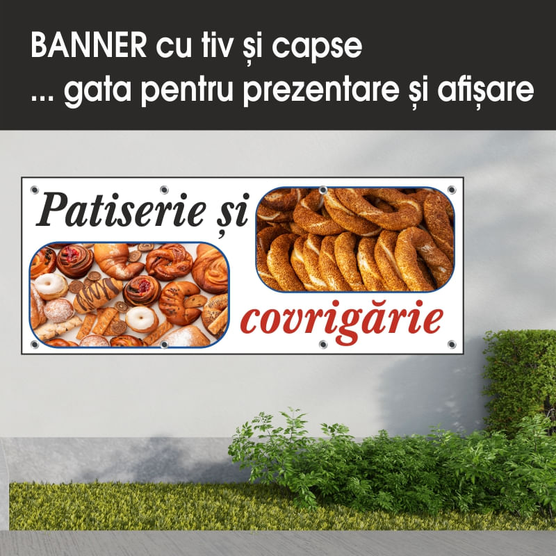 Carti si Birotica - Papetarie - Afise si stickere - Banner MEDIA, Patiserie si covrigarie model 2, 300 x 120 cm - Infinity.ro