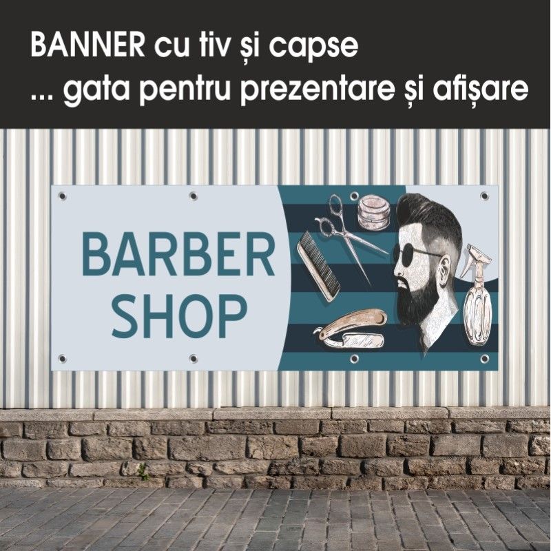 Carti si Birotica - Papetarie - Afise si stickere - Banner MEDIA, Barber shop model 1, 250 x 100 cm - Infinity.ro