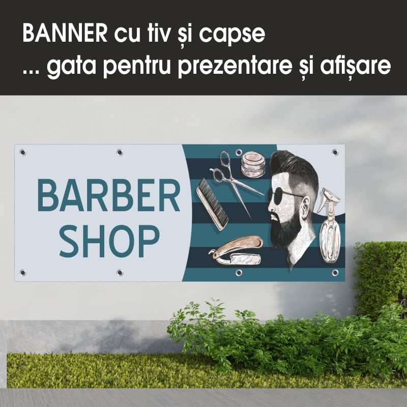 Carti si Birotica - Papetarie - Afise si stickere - Banner MEDIA, Barber shop model 1, 250 x 100 cm - Infinity.ro