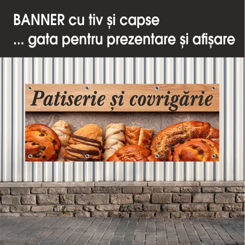 Carti si Birotica - Papetarie - Afise si stickere - Banner MEDIA, Patiserie si covrigarie model 1, 150 x 60 cm - Infinity.ro