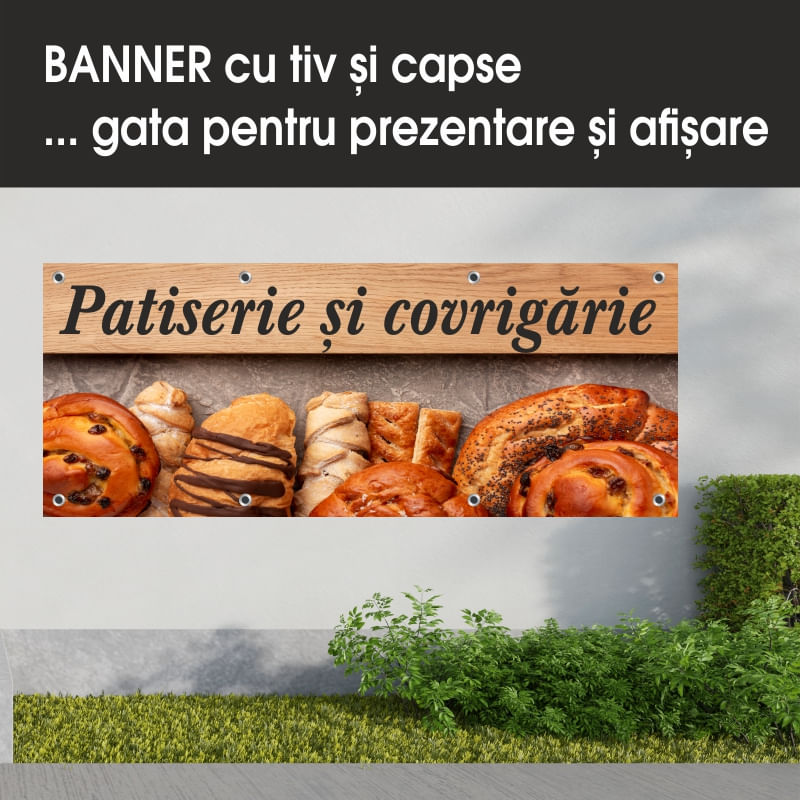 Carti si Birotica - Papetarie - Afise si stickere - Banner MEDIA, Patiserie si covrigarie model 1, 150 x 60 cm - Infinity.ro