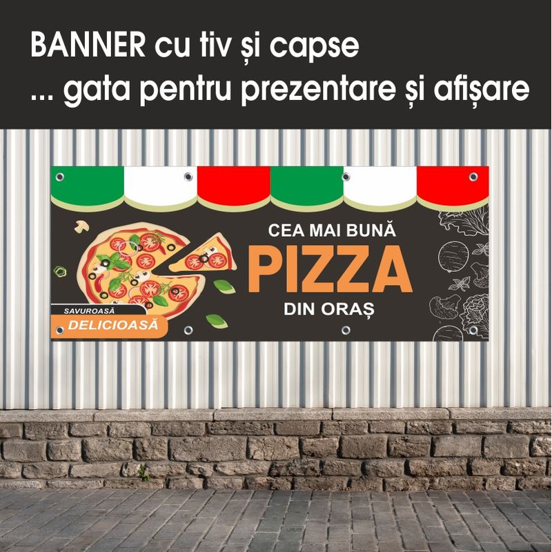 Carti si Birotica - Papetarie - Afise si stickere - Banner MEDIA, Pizzerie model 3, 150 x 60 cm - Infinity.ro