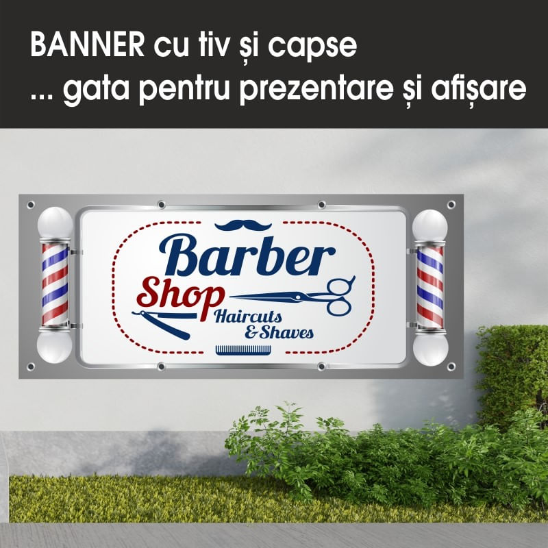 Carti si Birotica - Papetarie - Afise si stickere - Banner MEDIA, Barber shop model 3, 150 x 60 cm - Infinity.ro