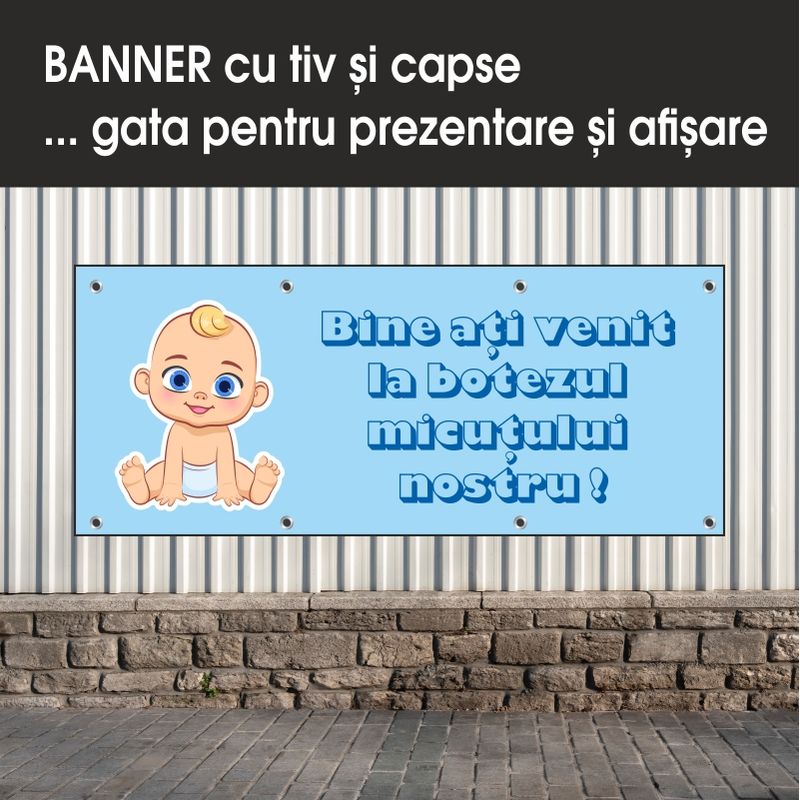 Carti si Birotica - Papetarie - Afise si stickere - Banner MEDIA, Bine ati venit la botez model 1, 150 x 60 cm - Infinity.ro