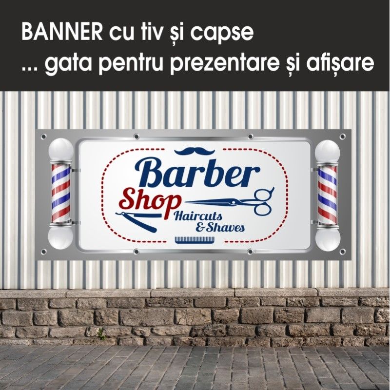 Carti si Birotica - Papetarie - Afise si stickere - Banner MEDIA, Barber shop model 3, 300 x 120 cm - Infinity.ro
