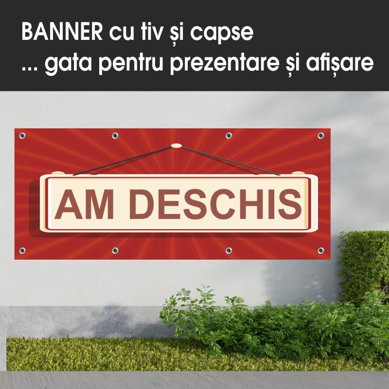 Carti si Birotica - Papetarie - Afise si stickere - Banner MEDIA, Am deschis model 2, 300 x 120 cm - Infinity.ro