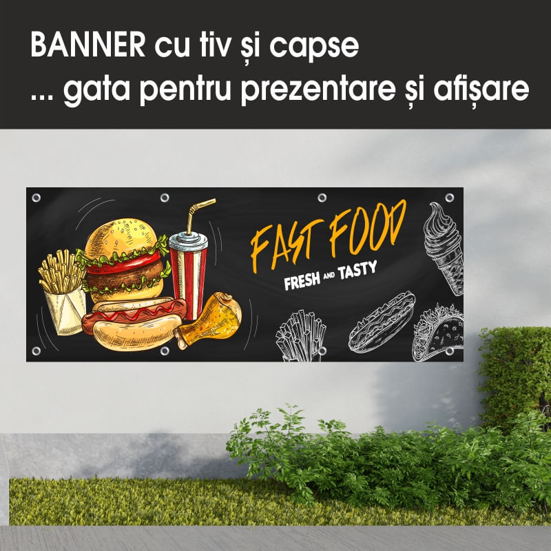 Carti si Birotica - Papetarie - Afise si stickere - Banner MEDIA, Fast food model 3, 300 x 120 cm - Infinity.ro