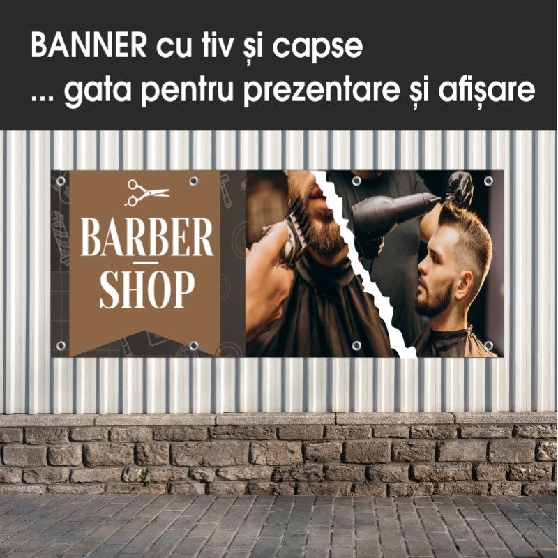 Carti si Birotica - Papetarie - Afise si stickere - Banner MEDIA, Barber shop model 4, 150 x 60 cm - Infinity.ro