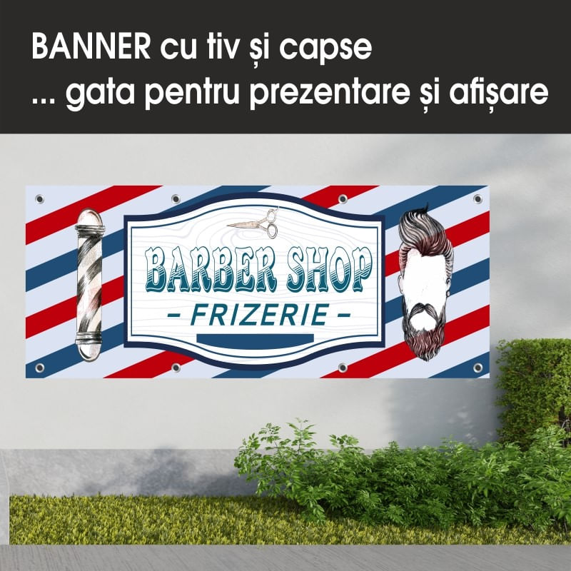 Carti si Birotica - Papetarie - Afise si stickere - Banner MEDIA, Barber shop model 2, 200 x 80 cm - Infinity.ro