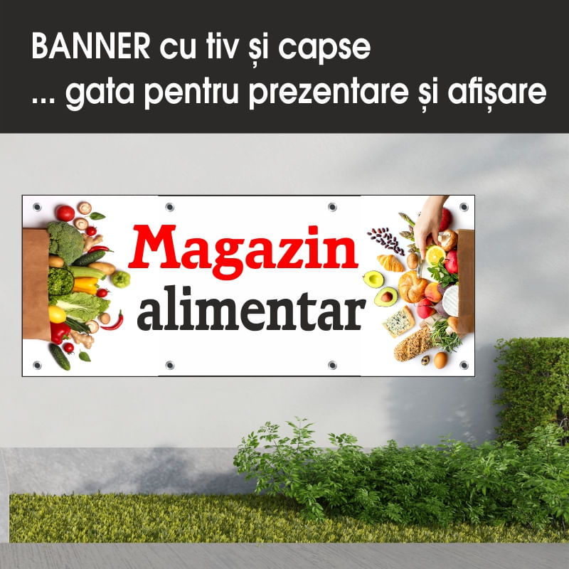 Carti si Birotica - Papetarie - Afise si stickere - Banner MEDIA, Magazin alimentar model 1, 250 x 100 cm - Infinity.ro