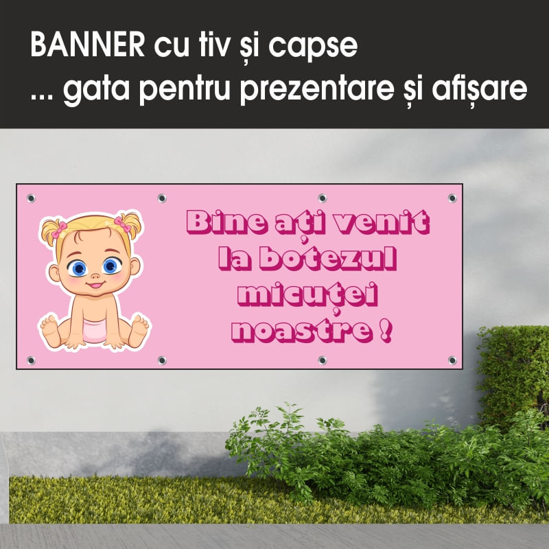 Carti si Birotica - Papetarie - Afise si stickere - Banner MEDIA, Bine ati venit la botez model 2, 250 x 100 cm - Infinity.ro