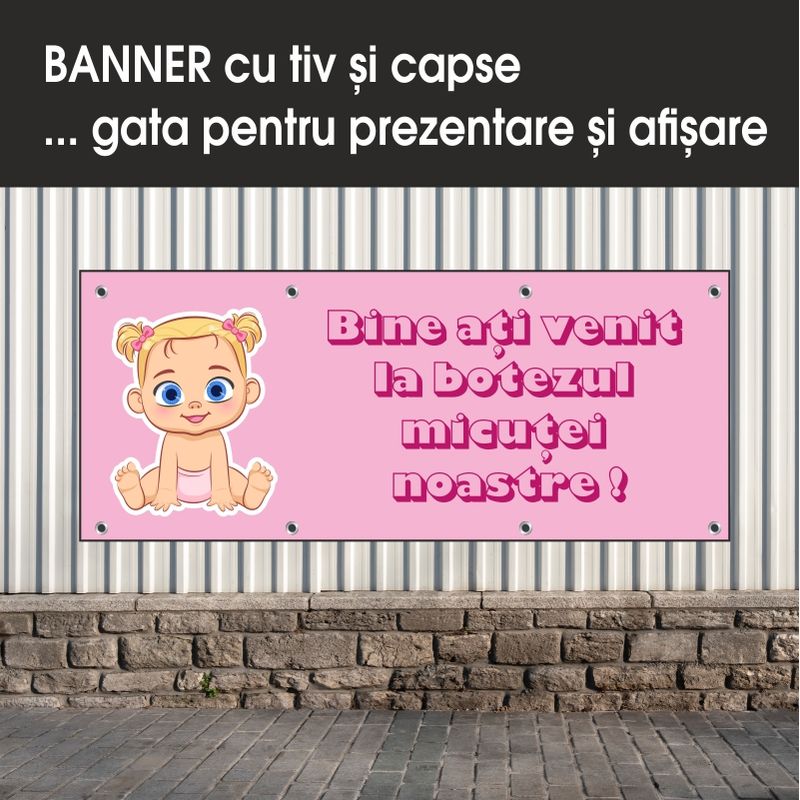 Carti si Birotica - Papetarie - Afise si stickere - Banner MEDIA, Bine ati venit la botez model 2, 250 x 100 cm - Infinity.ro