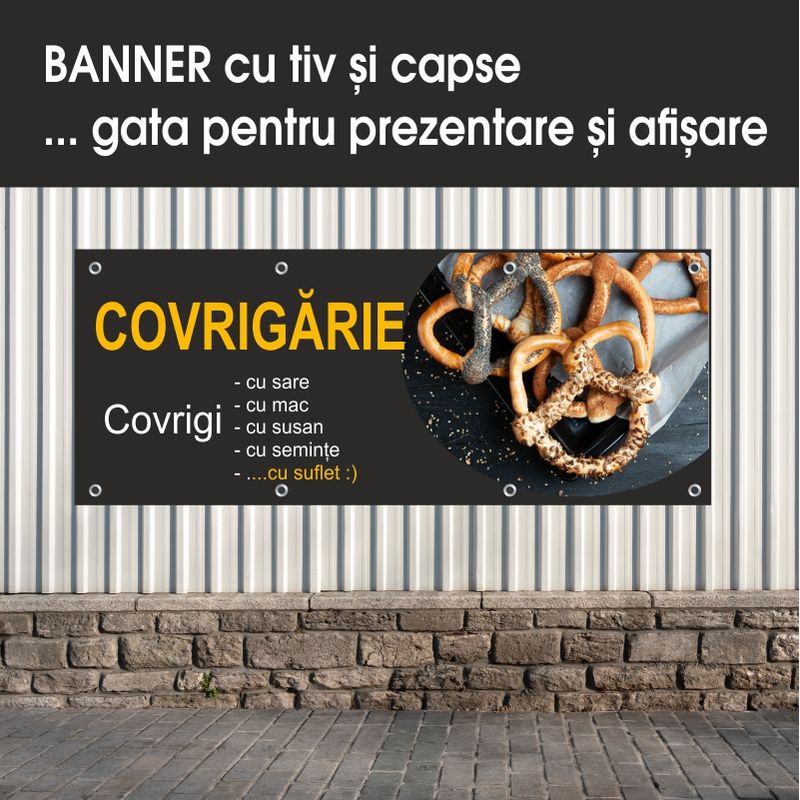 Carti si Birotica - Papetarie - Afise si stickere - Banner MEDIA, Covrigarie model 1, 150 x 60 cm - Infinity.ro