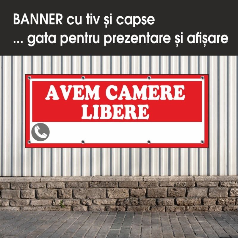 Carti si Birotica - Papetarie - Afise si stickere - Banner MEDIA, Avem camere libere model 2, 250 x 100 cm - Infinity.ro