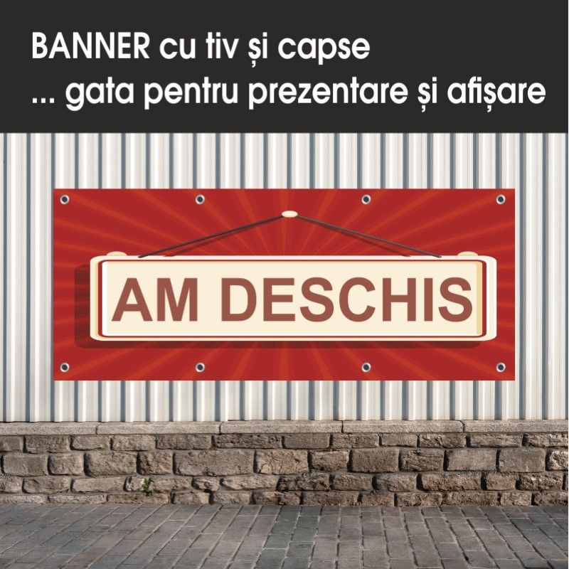 Carti si Birotica - Papetarie - Afise si stickere - Banner MEDIA, Am deschis model 2, 250 x 100 cm - Infinity.ro
