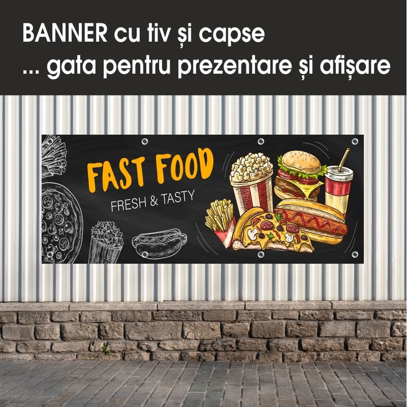 Carti si Birotica - Papetarie - Afise si stickere - Banner MEDIA, Fast food model 2, 300 x 120 cm - Infinity.ro