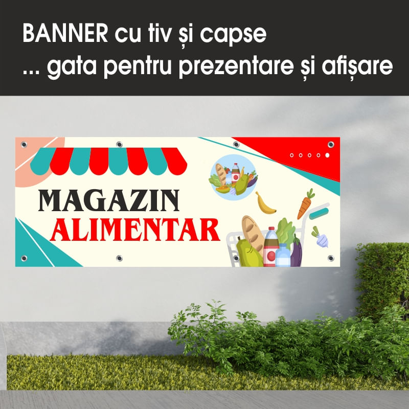 Carti si Birotica - Papetarie - Afise si stickere - Banner MEDIA, Magazin alimentar model 2, 250 x 100 cm - Infinity.ro