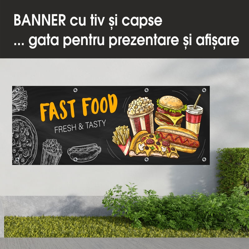 Carti si Birotica - Papetarie - Afise si stickere - Banner MEDIA, Fast food model 2, 300 x 120 cm - Infinity.ro