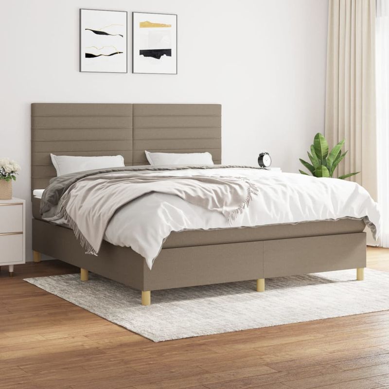 Casa si Gradina - Mobilier - Paturi si accesorii - Paturi - Pat box spring cu saltea, gri taupe, 160x200 cm material textil - Infinity.ro