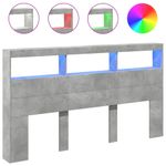 Casa si Gradina - Mobilier - Paturi si accesorii - Accesorii paturi - Tablie de pat cu dulap si LED, gri beton, 180x17x102 cm - Infinity.ro