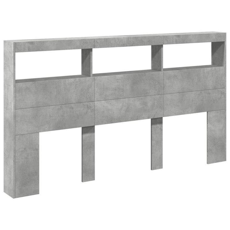 Casa si Gradina - Mobilier - Paturi si accesorii - Accesorii paturi - Tablie de pat cu dulap si LED, gri beton, 180x17x102 cm - Infinity.ro
